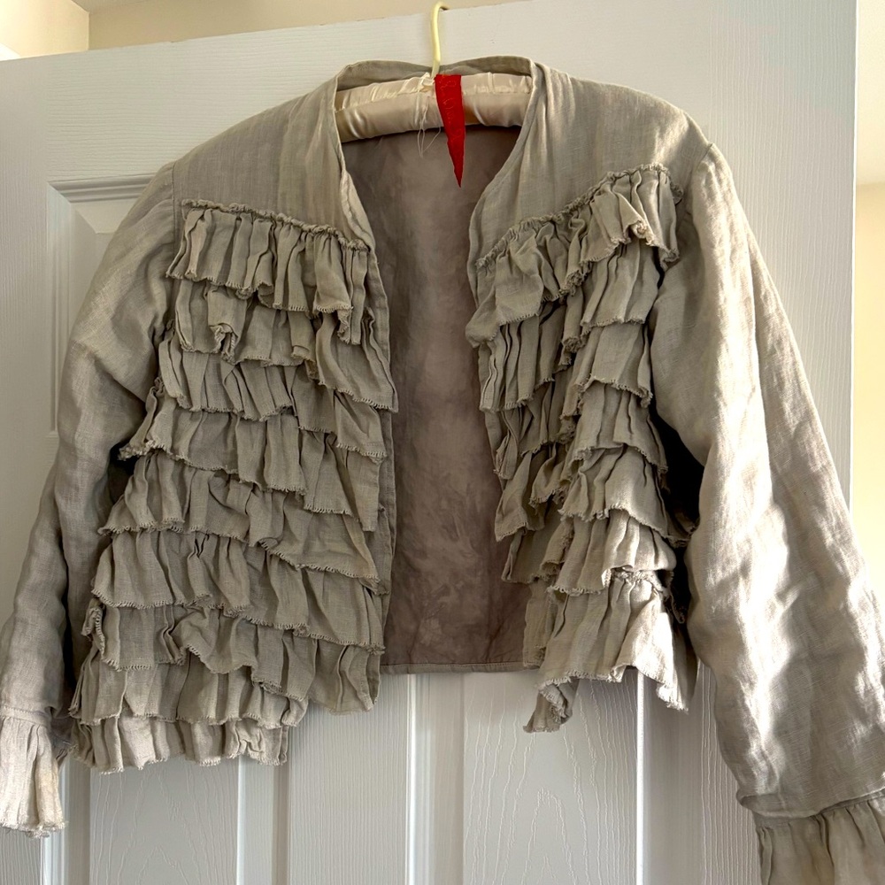 Ewa I Walla Ruffled Beige Linen Jacket